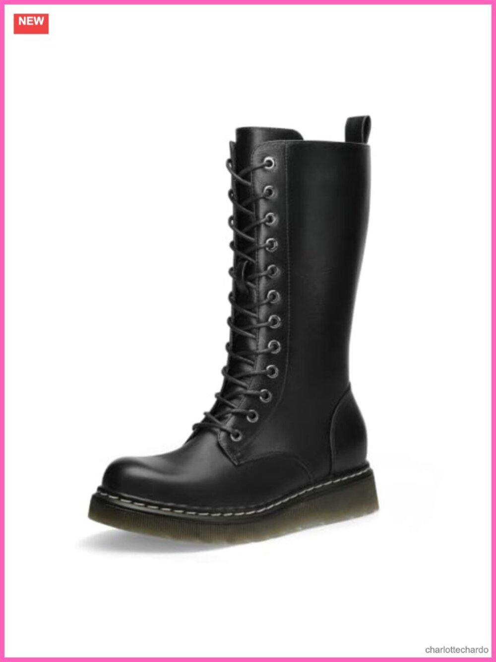 Women's Lace Up Chunky Mid Calf Combat Boots with Side Zip